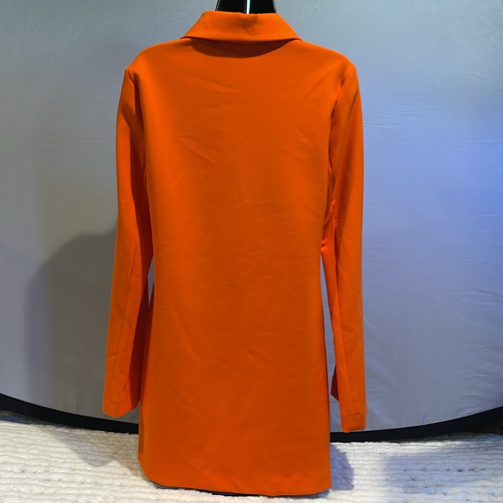 Zara Orange Long-Sleeve Shift Dress with Statement Collar - Picture 6 of 11